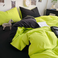 原创风~ins荧光绿深灰混搭水洗棉四件套耐脏男生学生宿舍床三件套