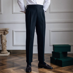 鹿三先生自制春秋男士那不勒斯高腰直筒休闲西裤英伦复古百搭长裤