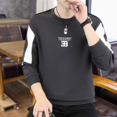 拼色卫衣男士秋季圆领长袖t恤内搭打底衫上衣印花外穿秋衣服潮