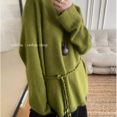 SMALLIU秋季青草绿显白慵懒风毛衣女新款休闲宽松大廓形上衣女装
