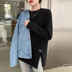 2022年春秋冬季打底衫女加绒叠穿卫衣内搭中长款宽松长袖t恤上衣