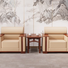 办公沙发会客区贵宾商务洽谈办公室接待室会议领导实木单人位茶几