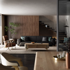 魅力大师黑色真皮沙发意式极简客厅大平层直排式大黑牛沙发四人位