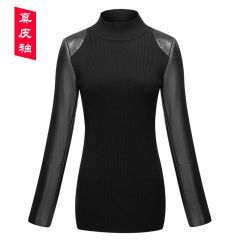 真皮全皮袖打底衫女冬绵羊皮羽绒棉袖针织衫修身加厚毛衣内搭小衫 1