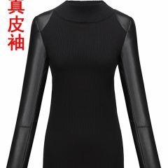 皮袖打底衫女秋冬真皮内搭配皮草马甲羽绒棉袖针织衫加厚高领毛衣 1