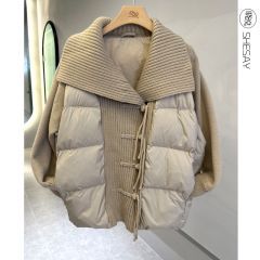 晓说 独特设计感优雅气质90白鸭绒毛衣拼接盘扣翻领羽绒服外套冬 1