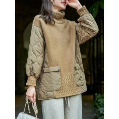 素木羽绒棉拼接高领毛衣女冬季2022年新款欧洲站洋气时尚宽松上衣 1