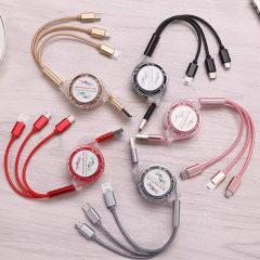 数据线定制LOGO印图案实用小礼品快充多功能伸缩三合一拖三充电线公司开业活动展会伴手礼赠品